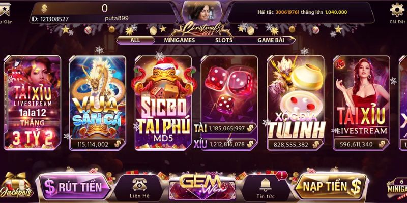 Giao diện của cổng game Gemwin bắt mắt, hiện đại, dễ sử dụng